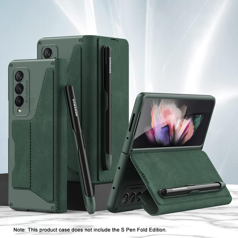 Newest Leather Pen Holder Armor Back Case For Samsung Galaxy Z Fold4 Fold3 5G Samsung Cases