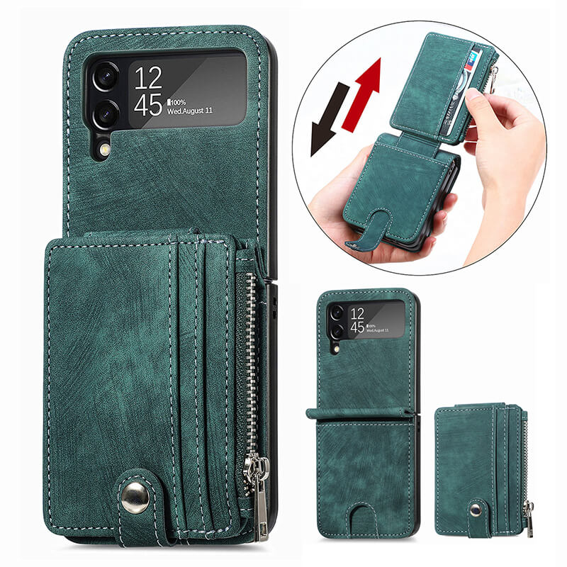 Wallet Case For Samsung Galaxy Z Flip4 Flip3 with Detachable Card Slot Kickstand Zipper Samsung Cases