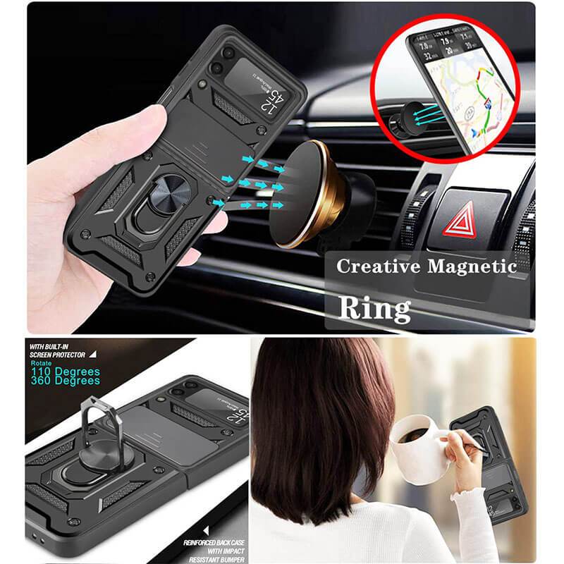 Drop Tested Cover with Magnetic Kickstand Car Mount Protective Case For Samsung Galaxy Z Flip3 Flip4 5G Samsung Galaxy Z Flip 3 Case