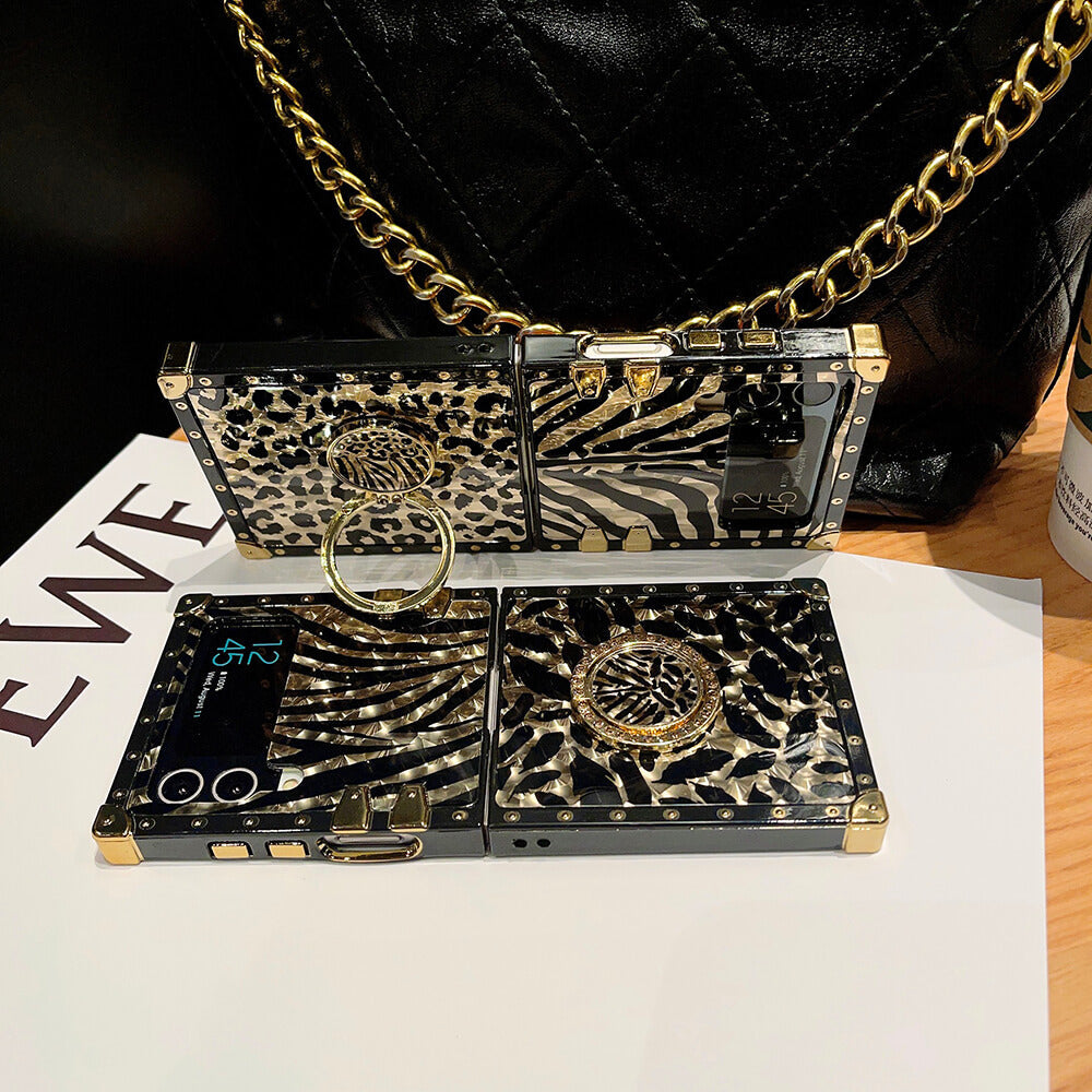 Leopard Print Ring Phone Case for Samsung Galaxy Z Flip4 Flip3 - GiftJupiter