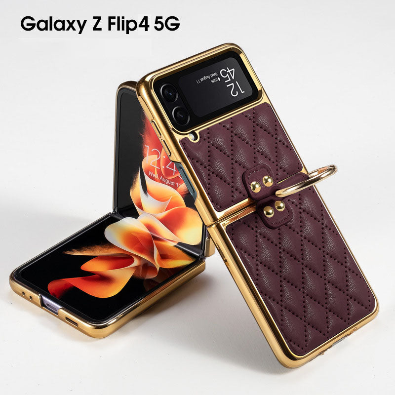 Luxury Leather Electroplating Diamond Protective Cover For Samsung Galaxy Z Flip 4 5G Samsung Cases