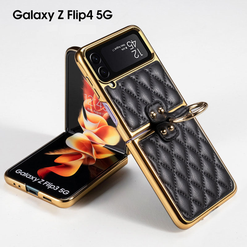 Luxury Leather Electroplating Diamond Protective Cover For Samsung Galaxy Z Flip 4 5G Samsung Cases