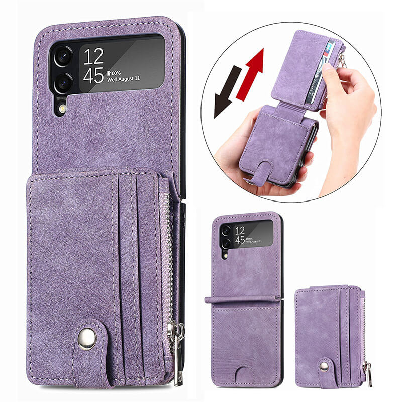 Wallet Case For Samsung Galaxy Z Flip4 Flip3 with Detachable Card Slot Kickstand Zipper Samsung Cases