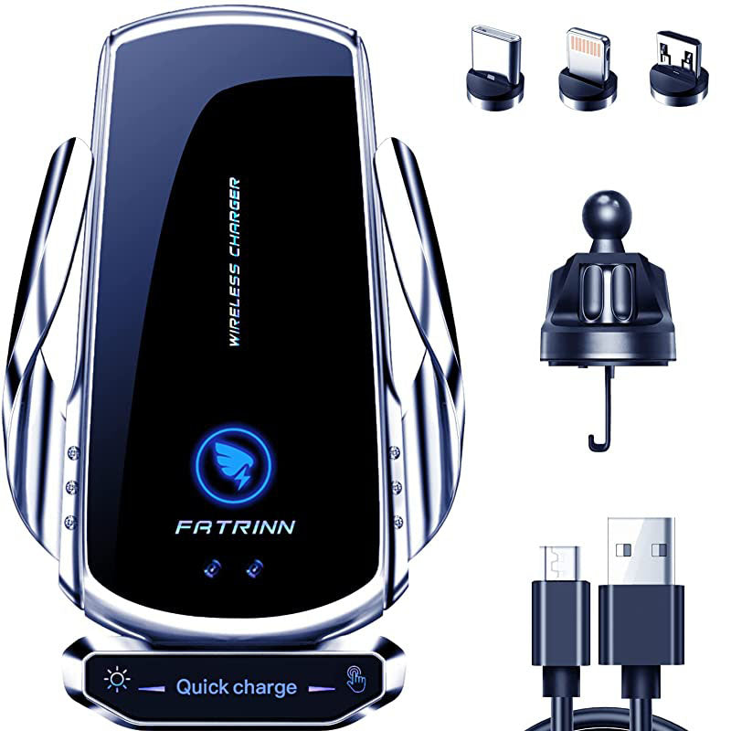 Wireless Car Charger Mount 15W Qi Fast Charging Auto Clamping Air Vent Cell Phone Holder Bracket Compatible with All Apple iPhone Android Smartphone Telephony