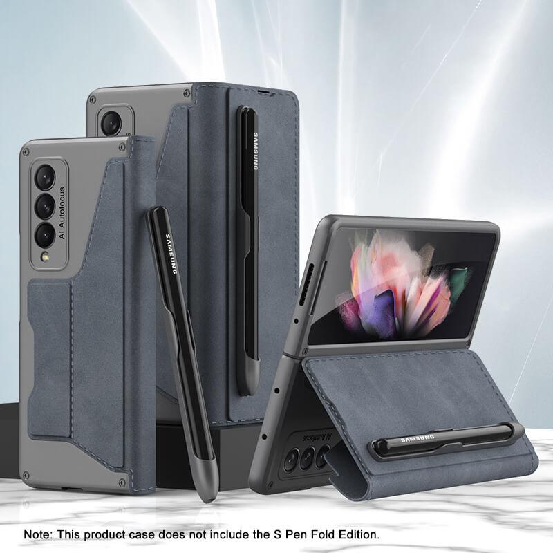 Newest Leather Pen Holder Armor Back Case For Samsung Galaxy Z Fold4 Fold3 5G Samsung Cases