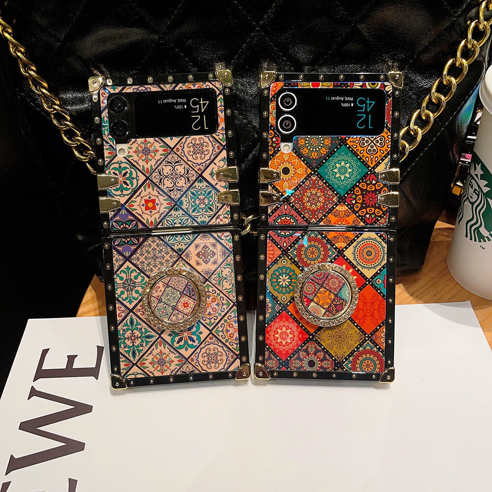 Retro Boho Style Ring Case With Lanyard for Samsung Galaxy Z Flip3 Flip4 5G Samsung Cases