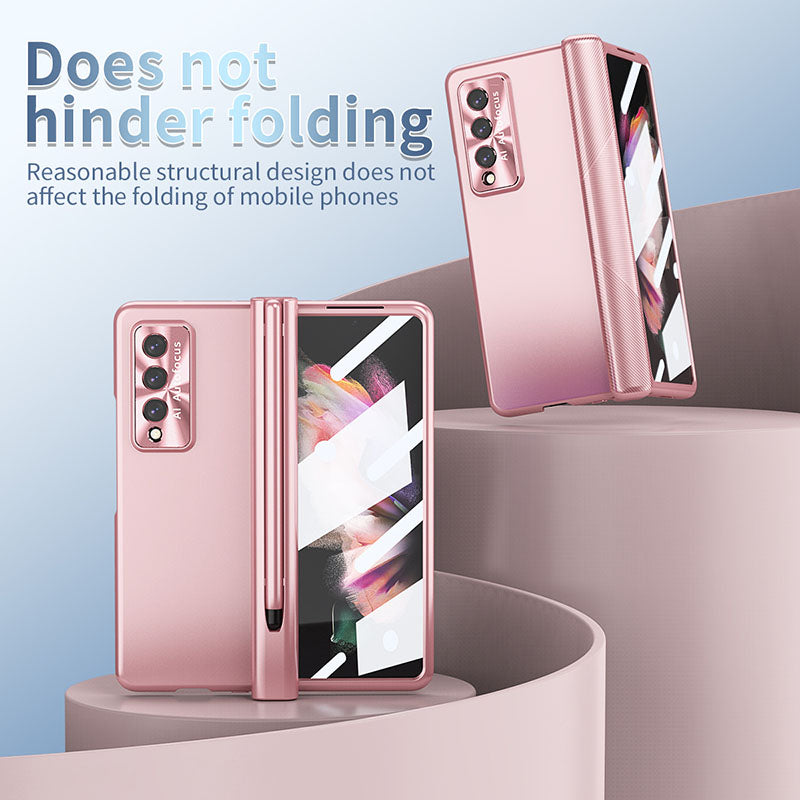 Luxury Magnetic Hinge Pen Holder Full Protection Case For Samsung Galaxy Z Fold3 Fold4 5G With Tempered Glass Film Samsung Cases