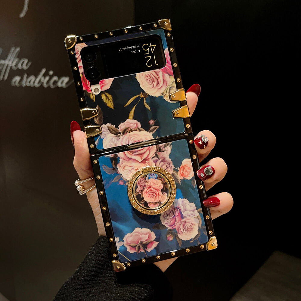 Stylish French Style Flower Ring Phone Case for Samsung Galaxy Z Flip4 Flip3 Samsung Cases