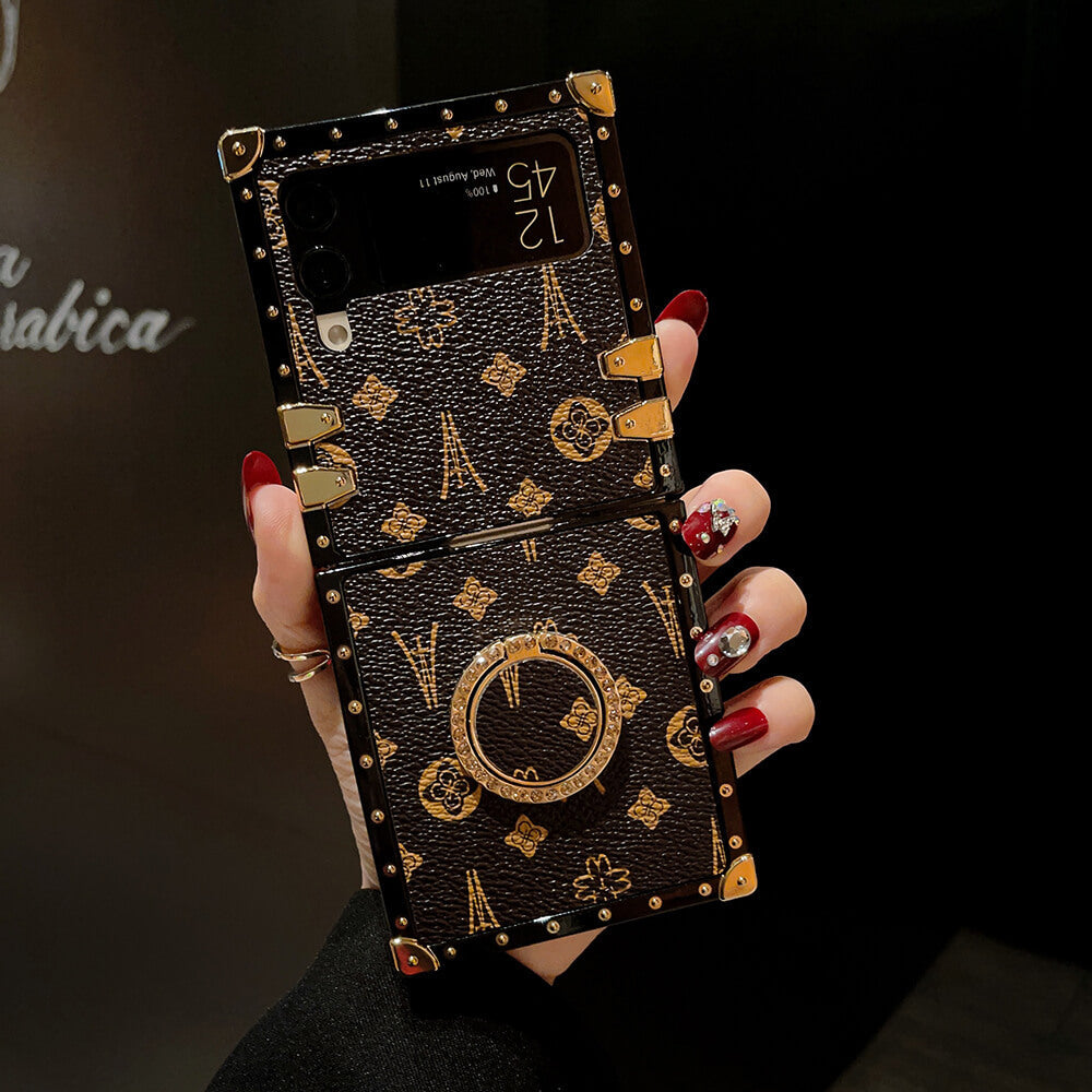 Leather Ring Phone Case for Samsung Galaxy Z Flip4 Flip3 - GiftJupiter