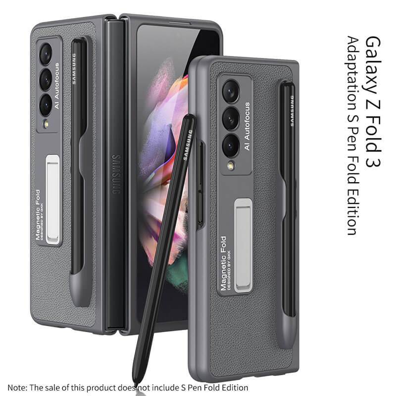 Luxury Leather Cover With Pen Slot Holder - Samsung Z Fold3 5G Phone Case Samsung Galaxy Z Fold 3 Case