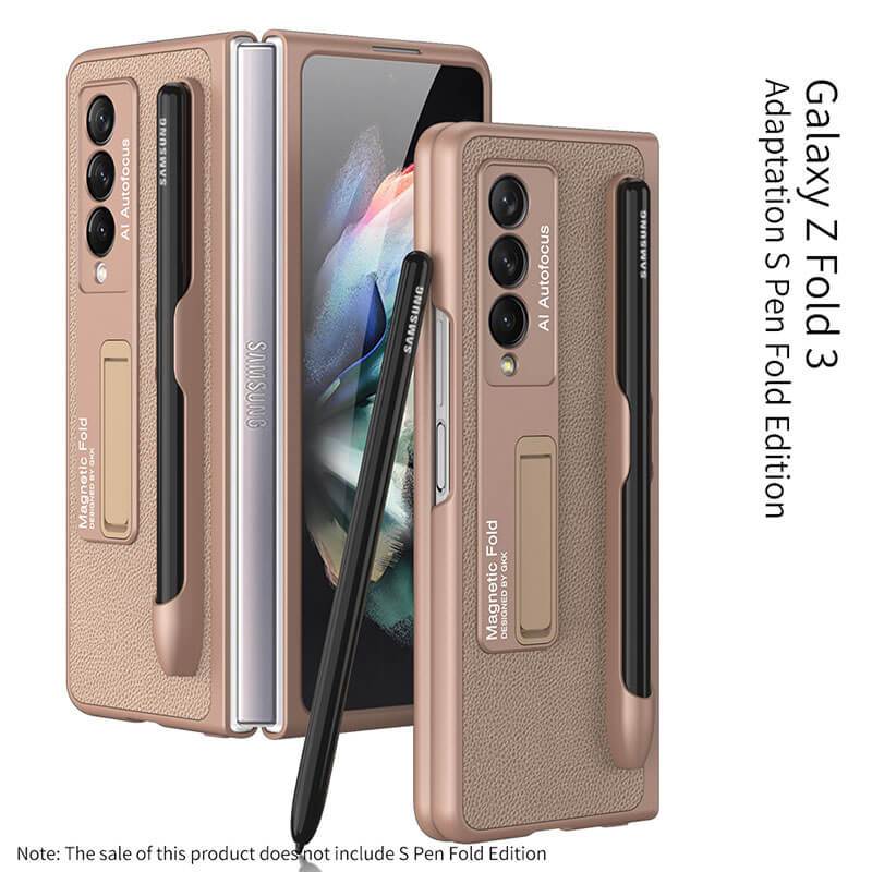 Luxury Leather Cover With Pen Slot Holder - Samsung Z Fold3 5G Phone Case Samsung Galaxy Z Fold 3 Case