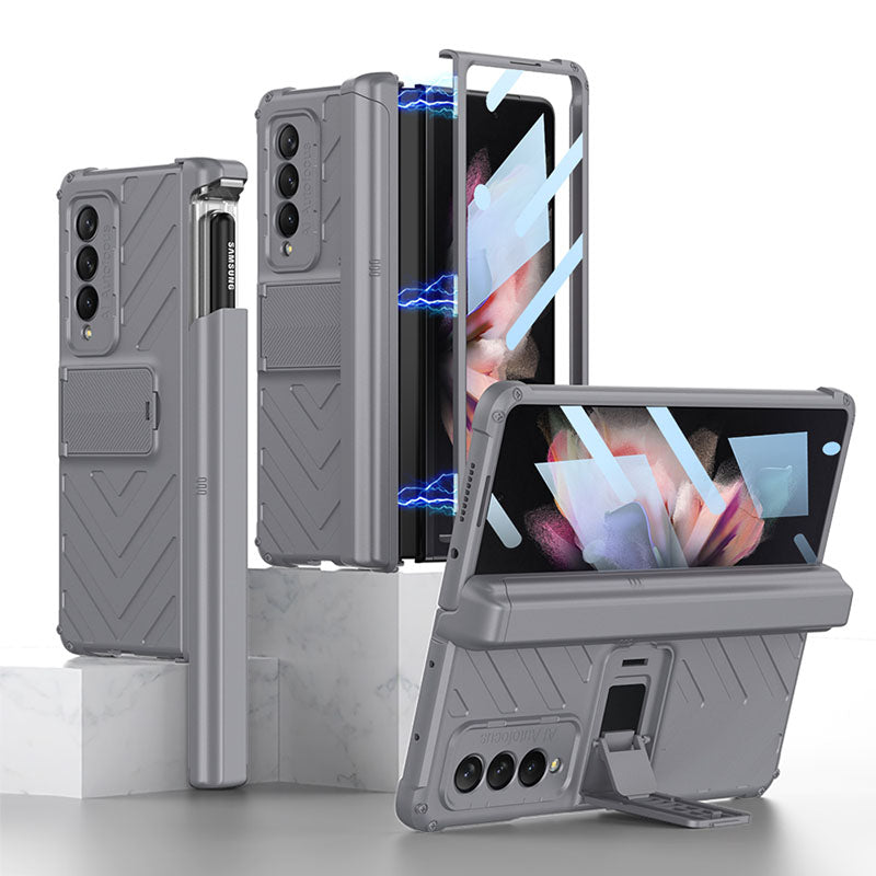 Magnetic Armor All-included Slide Pen Case With Back Screen Glass Hinge Holder Phone Cover For Samsung Galaxy Z Fold 3 5G Samsung Galaxy Z Fold 3 Case