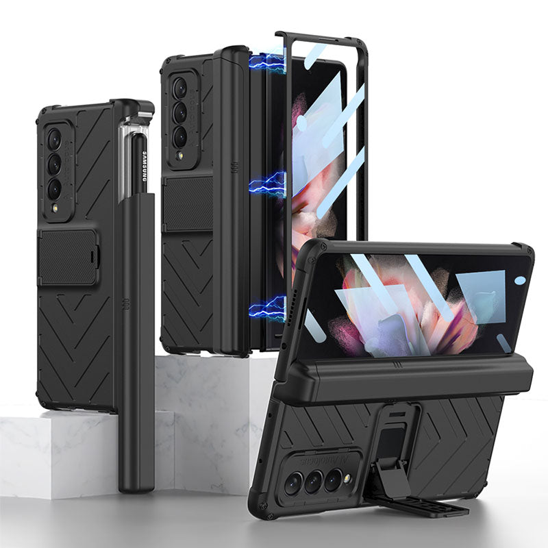 Magnetic Armor All-included Slide Pen Case With Back Screen Glass Hinge Holder Phone Cover For Samsung Galaxy Z Fold 3 5G Samsung Galaxy Z Fold 3 Case