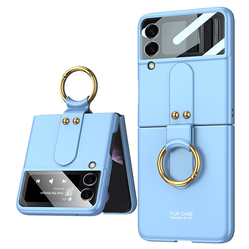 Original Back Screen Glass Matte Hard Cover With Finger-Ring For Samsung Z Flip4 Flip3 5G Samsung Cases
