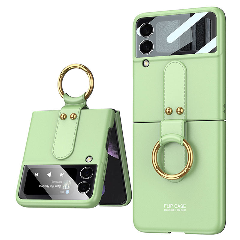Original Back Screen Glass Matte Hard Cover With Finger-Ring For Samsung Z Flip4 Flip3 5G Samsung Cases