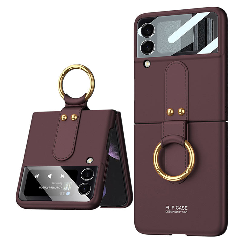 Original Back Screen Glass Matte Hard Cover With Finger-Ring For Samsung Z Flip4 Flip3 5G Samsung Cases