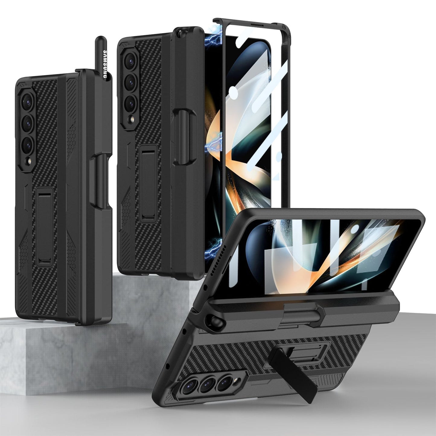 Magnetic Mech S Pen Slot Holder Case for Samsung Galaxy Z Fold4 Fold3 5G Samsung Cases