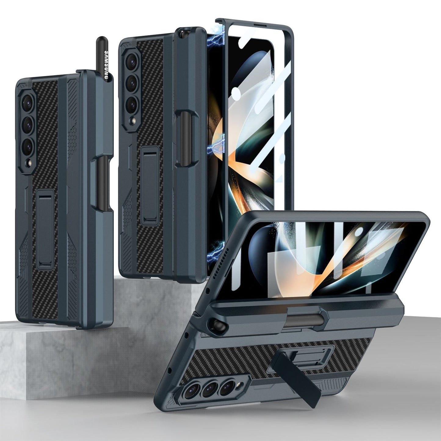 Magnetic Mech S Pen Slot Holder Case for Samsung Galaxy Z Fold4 Fold3 5G Samsung Cases