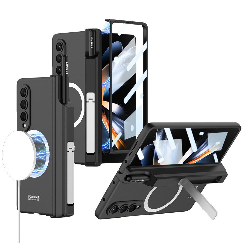 Magnetic Magsafe Wireless Charge Toughened Film Integrated Case With Bracket Pen Box For Samsung Galaxy Z Fold 4 5G Samsung Cases