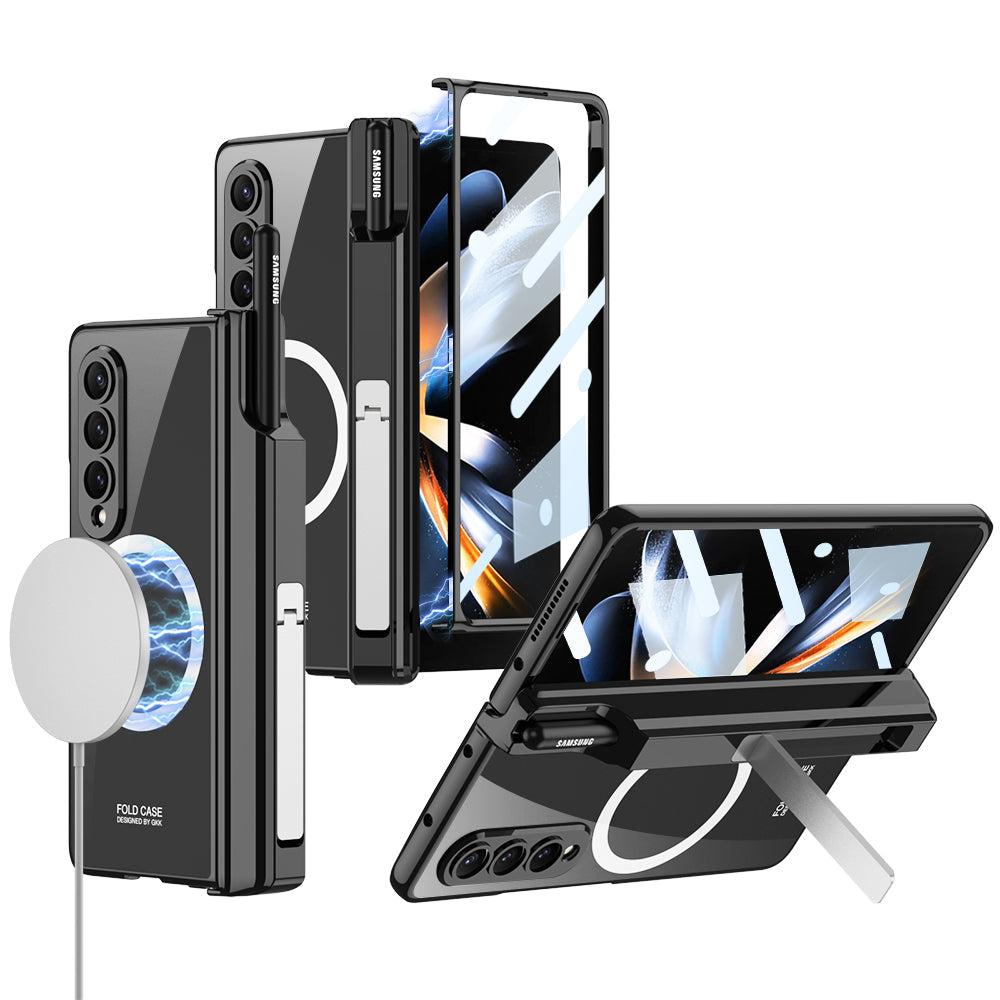 Magnetic Magsafe Wireless Charge Electroplated Pen Box Bracket Phone Case For Samsung Galaxy Z Fold 4 5G Samsung Cases