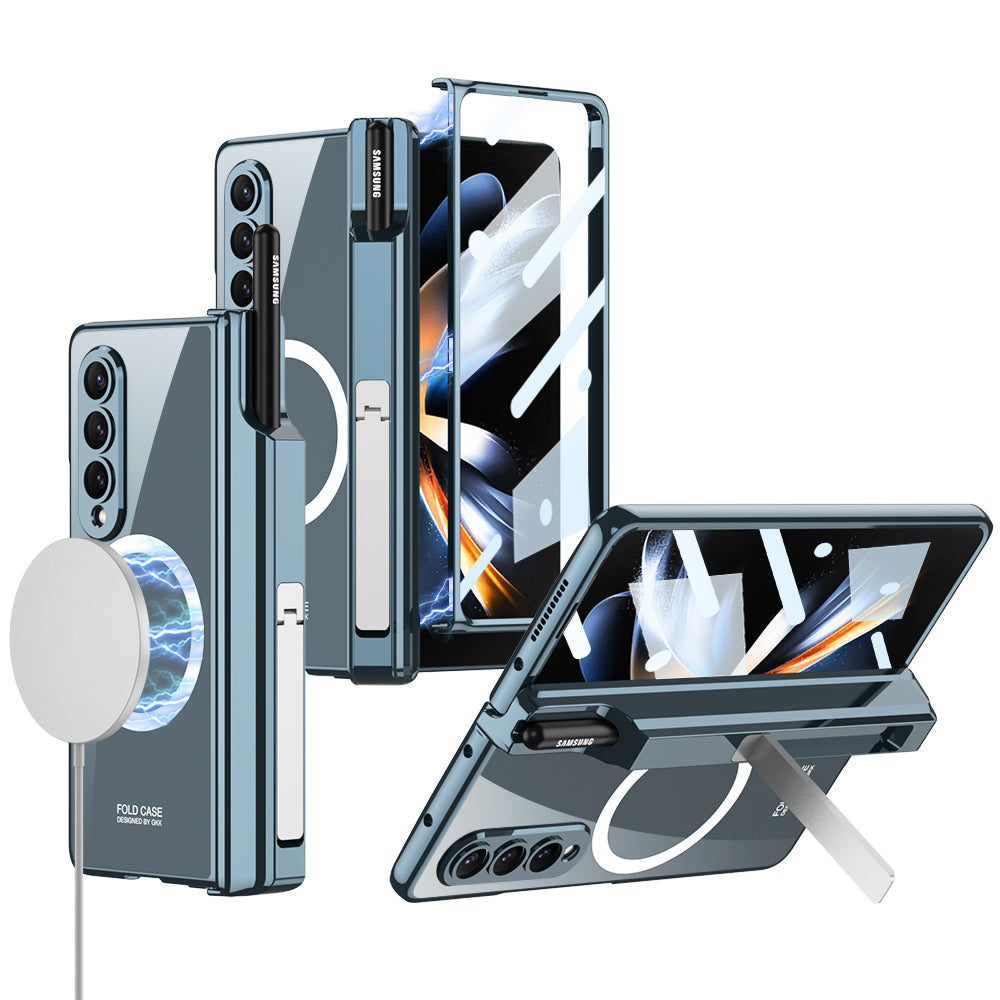 Magnetic Magsafe Wireless Charge Electroplated Pen Box Bracket Phone Case For Samsung Galaxy Z Fold 4 5G Samsung Cases