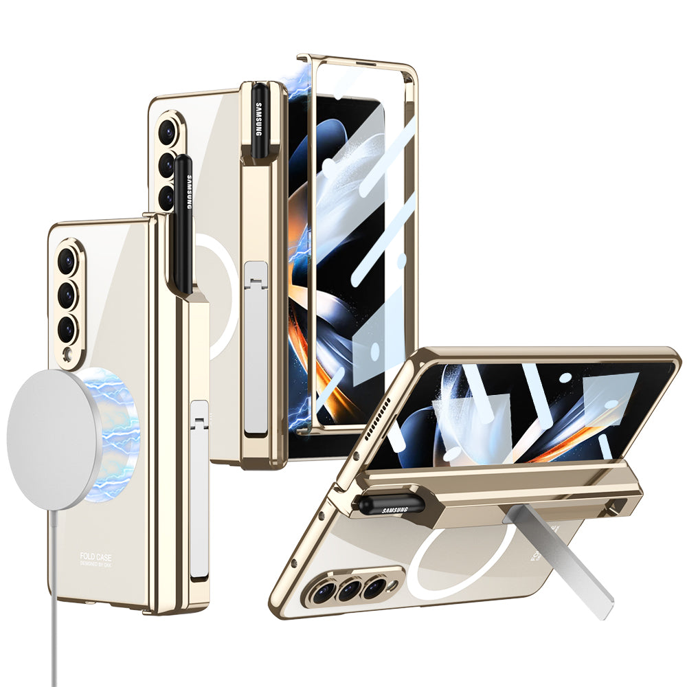 Magnetic Magsafe Wireless Charge Electroplated Pen Box Bracket Phone Case For Samsung Galaxy Z Fold 4 5G Samsung Cases