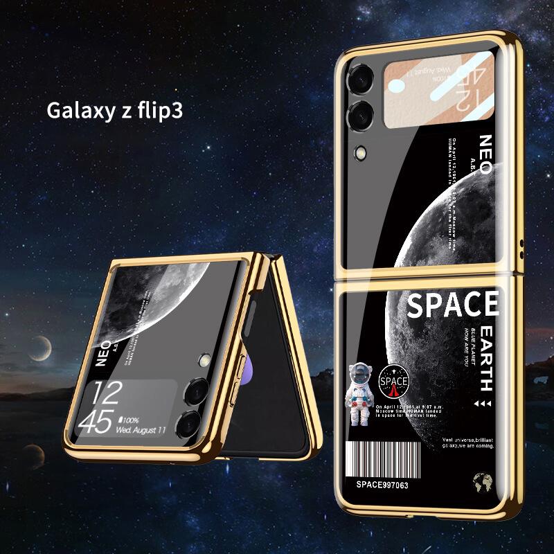Space Luxury Plating Frame Anti-knock Protection Glass Case For Samsung Galaxy Z Flip3 Samsung Galaxy Z Flip 3 Case