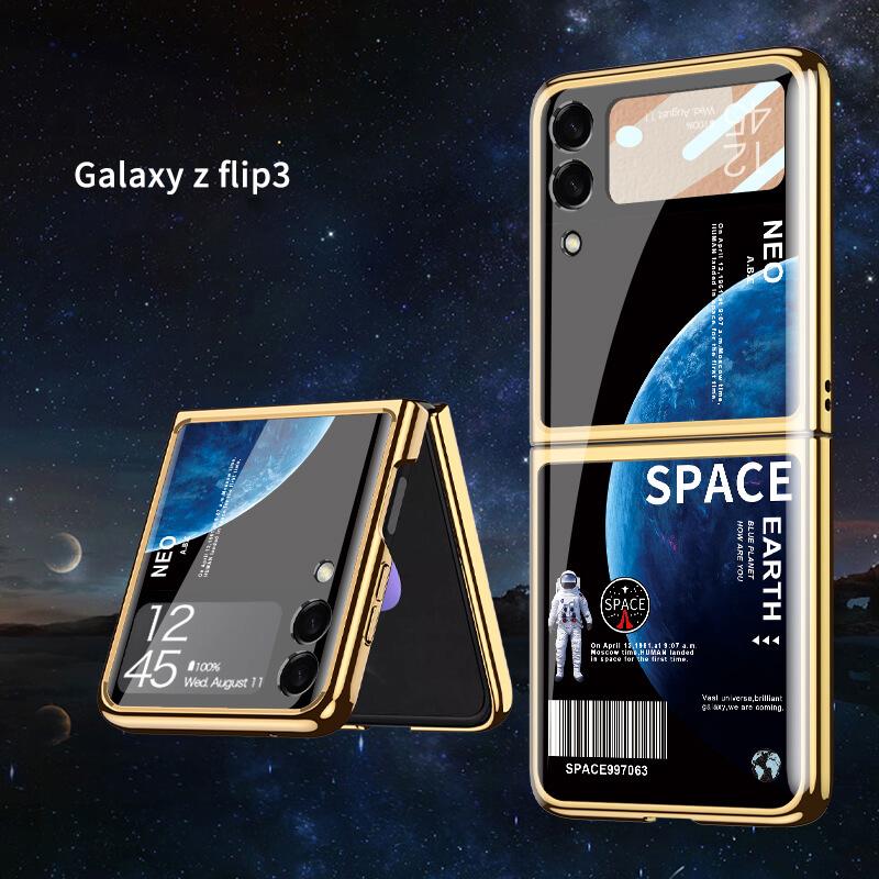 Space Luxury Plating Frame Anti-knock Protection Glass Case For Samsung Galaxy Z Flip3 Samsung Galaxy Z Flip 3 Case