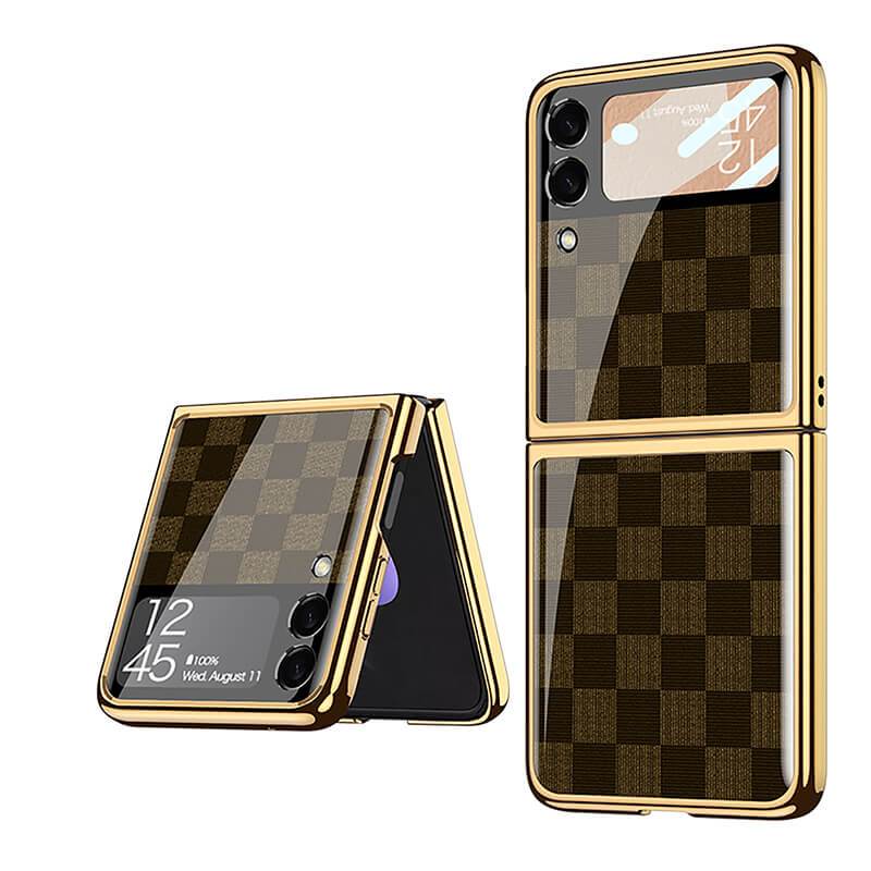 Luxury Grid Plating Frame Anti-knock Protection Glass Case For Samsung Galaxy Z Flip3 Samsung Galaxy Z Flip 3 Case