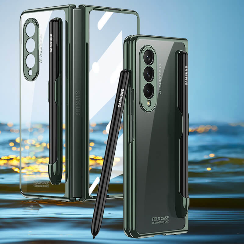 Newest Clear Phantom Tempered Glass with Pen Slot Shockproof Phone Case For Samsung Galaxy Z Fold 3 5G