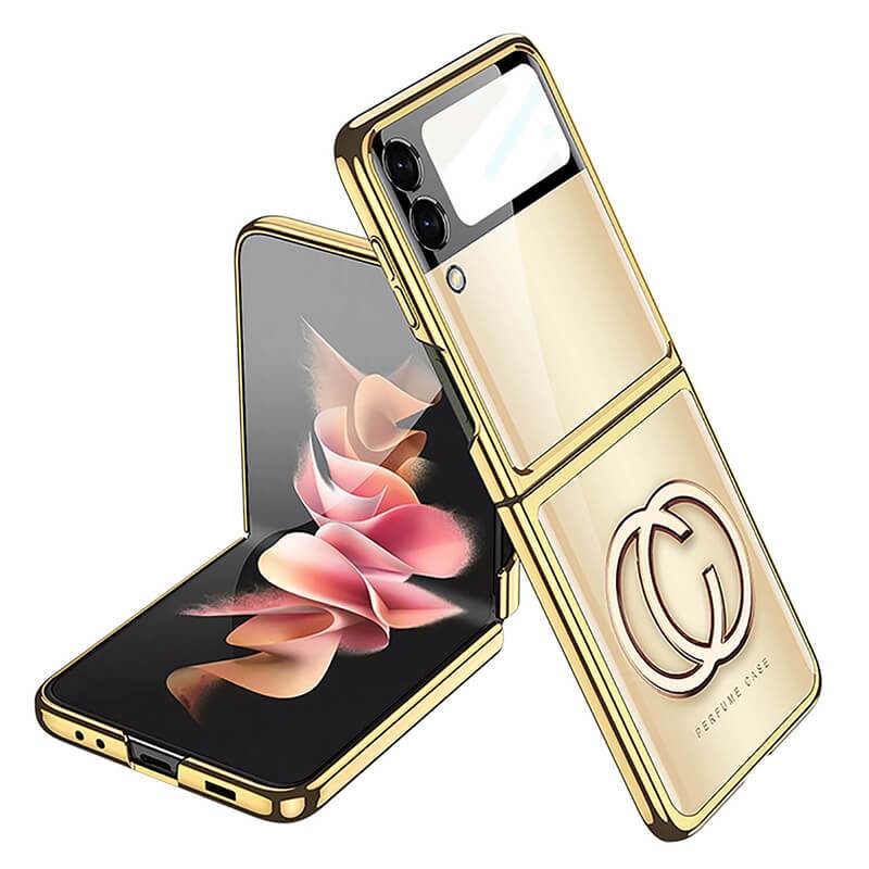 Luxury Perfume Plating Frame Anti-knock Protection Glass Case For Samsung Galaxy Z Flip3 Samsung Galaxy Z Flip 3 Case