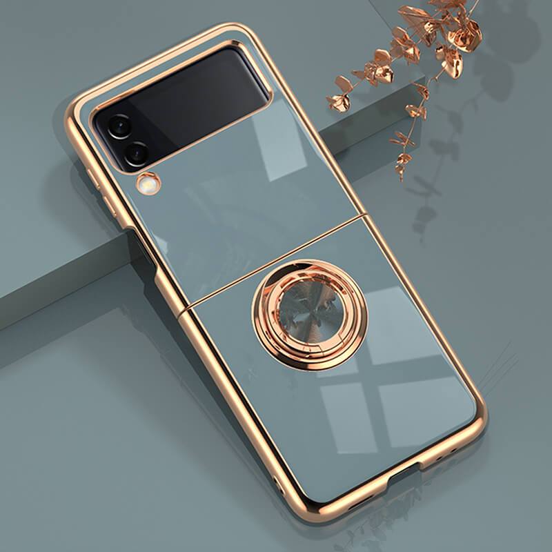 Luxury Electroplating Magnetic Ring Bracket Protective Cover For Samsung Galaxy Z Flip 3 5G Samsung Galaxy Z Flip 3 Case
