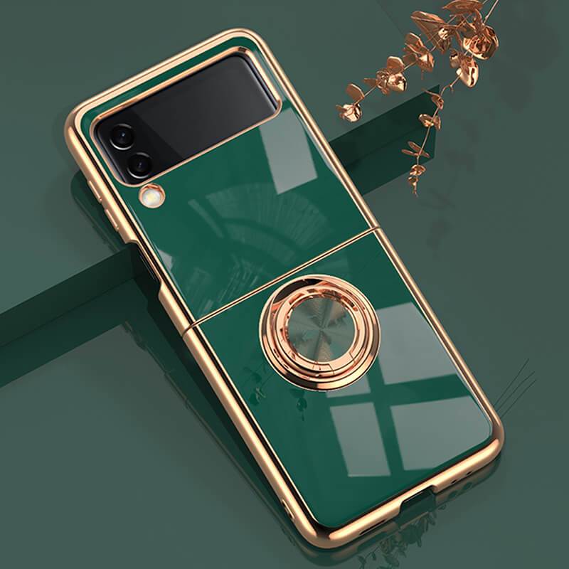 Luxury Electroplating Magnetic Ring Bracket Protective Cover For Samsung Galaxy Z Flip 3 5G Samsung Galaxy Z Flip 3 Case
