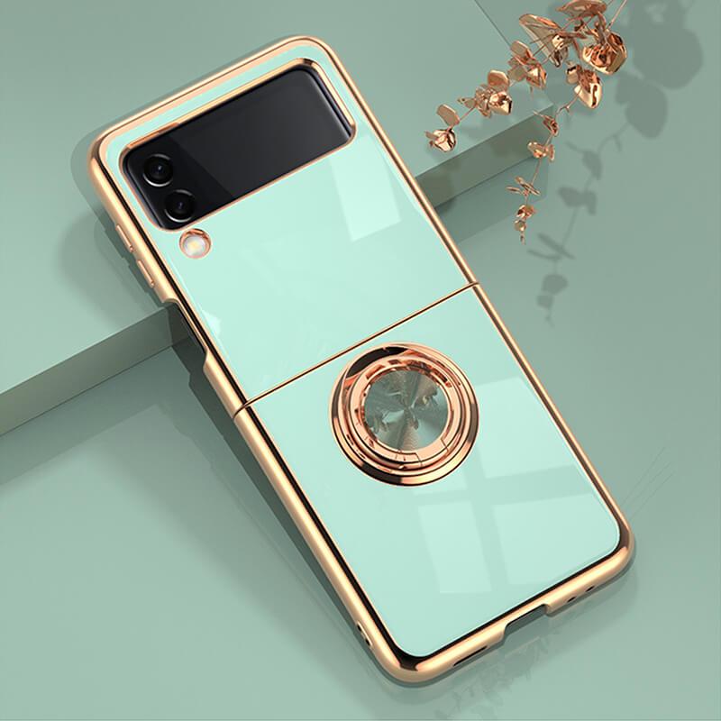Luxury Electroplating Magnetic Ring Bracket Protective Cover For Samsung Galaxy Z Flip 3 5G Samsung Galaxy Z Flip 3 Case