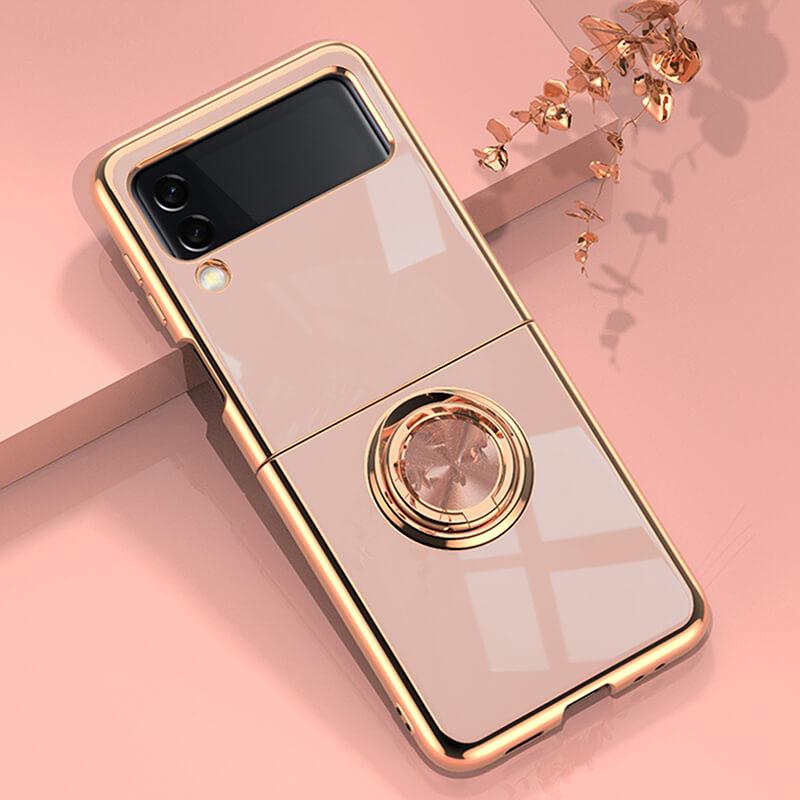 Luxury Electroplating Magnetic Ring Bracket Protective Cover For Samsung Galaxy Z Flip 3 5G Samsung Galaxy Z Flip 3 Case