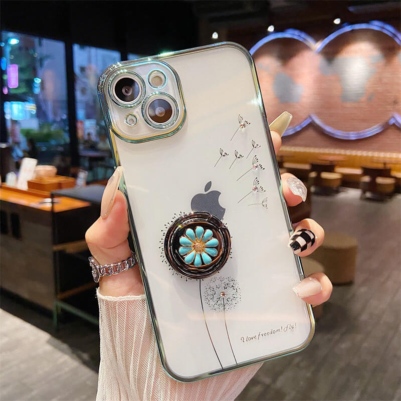 NEWEST Dandelion Fashion Flash Diamond Flower Bracket TPU Phone Case For iPhone iPhone Case