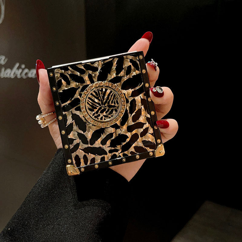 Luxury Leopard Pattern Stripe Glitter Gold Square Case For Samsung Galaxy Z Flip4 Flip3 5G Samsung Cases