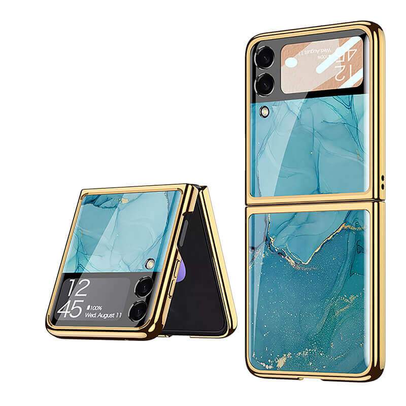 Marble Luxury Plating Frame Anti-knock Protection Glass Case For Samsung Galaxy Z Flip3 Samsung Galaxy Z Flip 3 Case