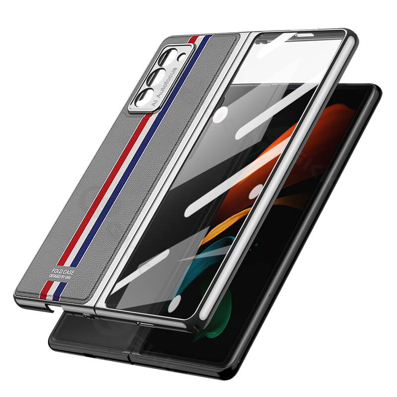Luxury Leather Carbon Fiber Plating Case For Samsung Galaxy Z Fold3 Fold2 With Tempered Glass Screen Samsung Galaxy Z Fold 3 Case