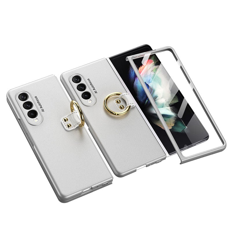 Luxury Leather Carbon Fiber Plating Case For Samsung Galaxy Z Fold3 Fold2 With Tempered Glass Screen Samsung Galaxy Z Fold 3 Case