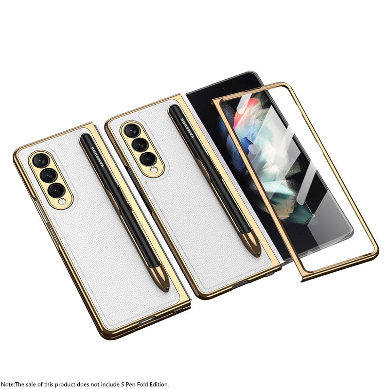 Luxury Leather Carbon Fiber Plating Case For Samsung Galaxy Z Fold3 Fold2 With Tempered Glass Screen Samsung Galaxy Z Fold 3 Case