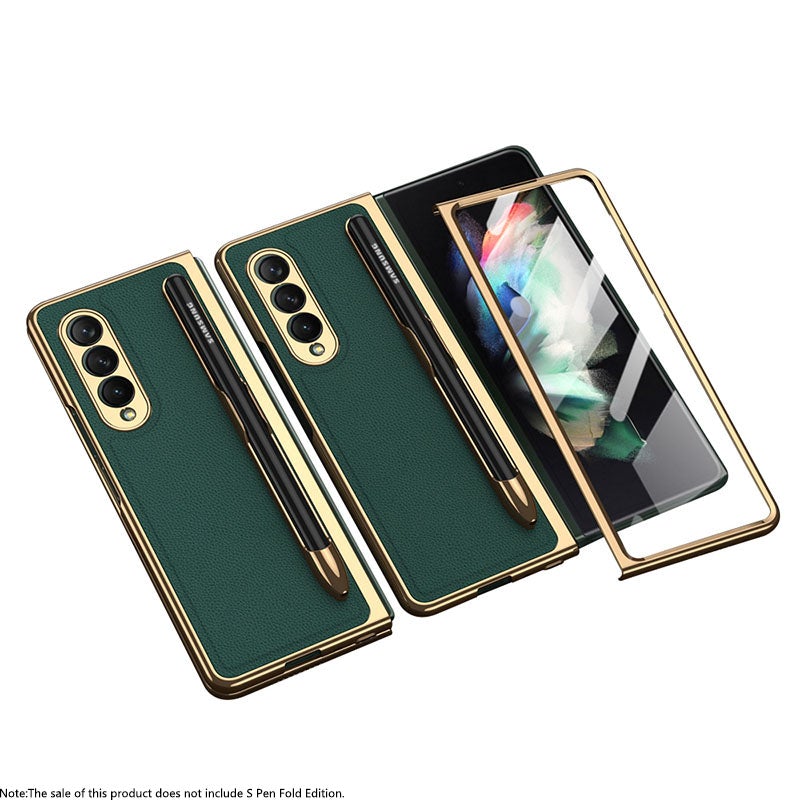 Luxury Leather Carbon Fiber Plating Case For Samsung Galaxy Z Fold3 Fold2 With Tempered Glass Screen Samsung Galaxy Z Fold 3 Case