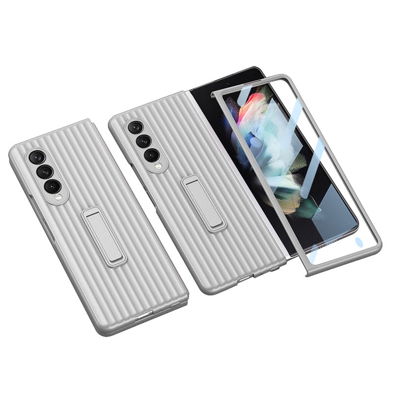 Luxury Leather Carbon Fiber Plating Case For Samsung Galaxy Z Fold3 Fold2 With Tempered Glass Screen Samsung Galaxy Z Fold 3 Case