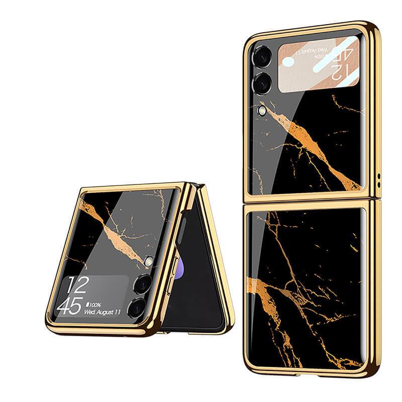 Marble Luxury Plating Frame Anti-knock Protection Glass Case For Samsung Galaxy Z Flip3 Samsung Galaxy Z Flip 3 Case