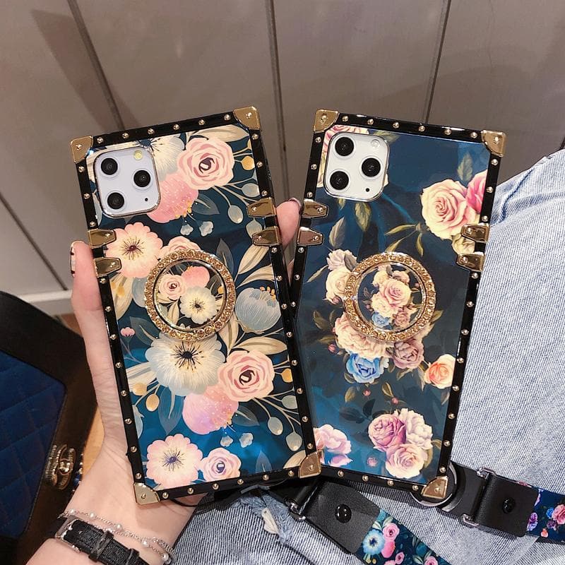Stylish French Style Flower Lanyard Ring Phone Case for Samsang