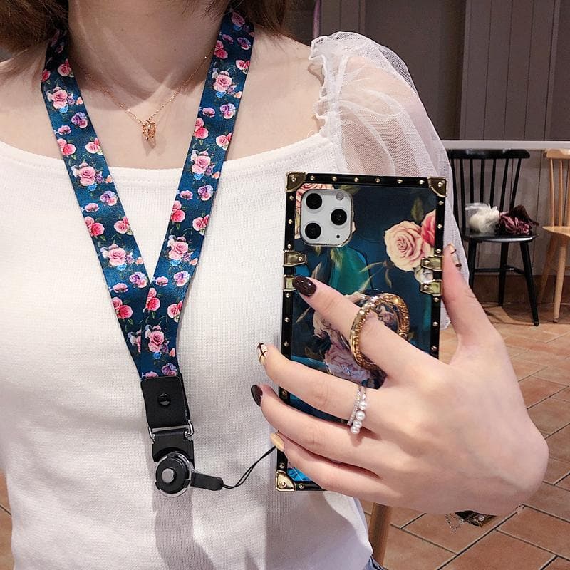 Stylish French Style Flower Lanyard Ring Phone Case for iPhone Samsung