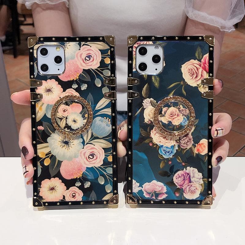 Stylish French Style Flower Lanyard Ring Phone Case for iPhone Samsung