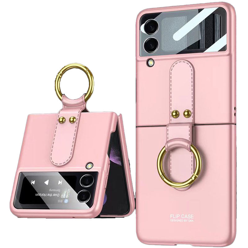 Original Back Screen Glass Matte Hard Cover With Finger-Ring For Samsung Z Flip4 Flip3 5G Samsung Cases