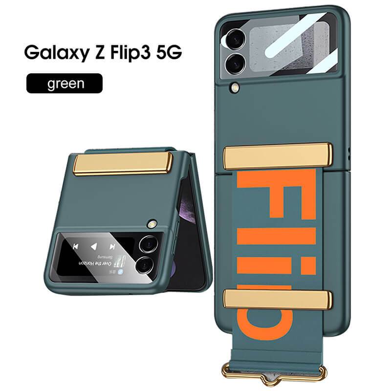 Original Leather Strap Holder Back Screen Glass Hard Cover For Samsung Z Flip4 Flip3 5G - GiftJupiter