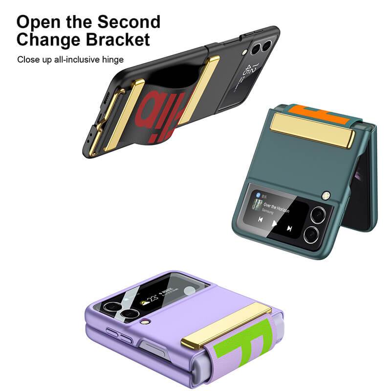 Original Leather Strap Holder Back Screen Glass Hard Cover For Samsung Z Flip4 Flip3 5G - GiftJupiter
